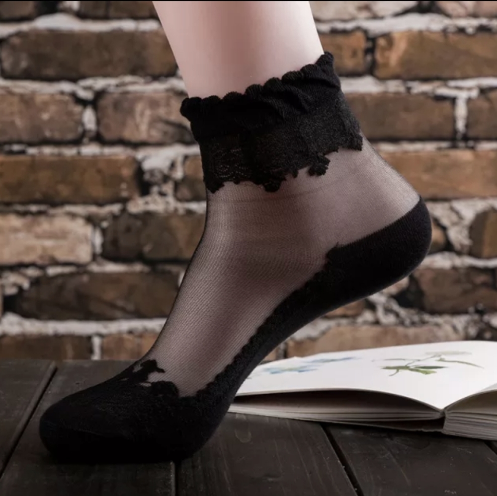 2 for $20 Bridgerton Style Embroidered Sheer Lace Socks